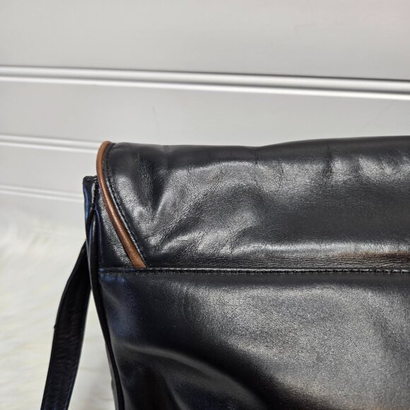 Vintage Charles Jourdan of Paris Brown Black Leather Envelope Shoulder Bag 15x9" - Picture 7 of 13